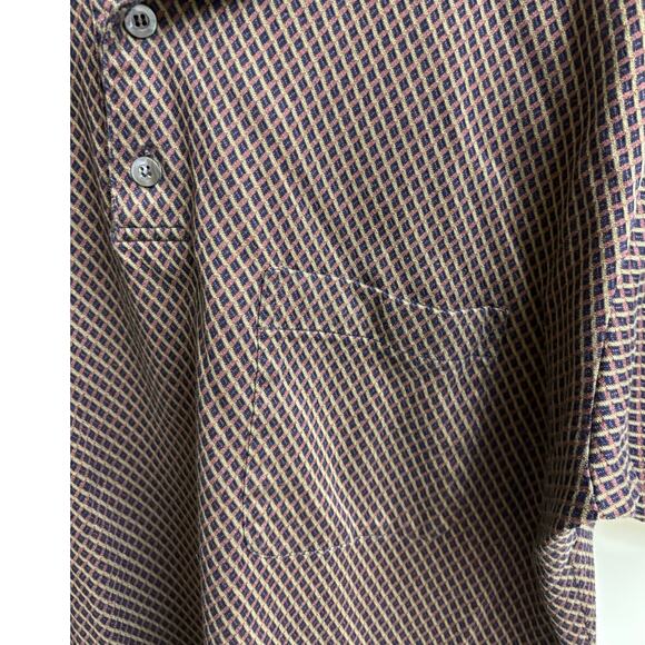 Vintage Ermenegildo Zegna Brown Patterened Knit Pullover Navy Collar Accent ~L - Picture 4 of 7